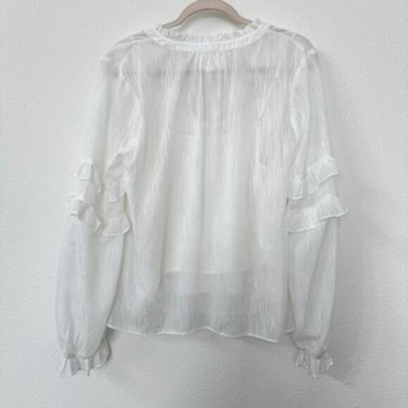Lost + Wander Sheer Ruffle Sleeve Blouse in White, Size L - Excellent Condition - Picture 5 of 8